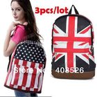 3pcs/lot Unisex Canvas Backpack teenager School bag Book Campus Backpack bags UK US Flag wholesale retail drop shipping 5691