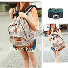 4pcs/lot wholesale Fashion Unisex Newspaper Design Print Canvas Backpack + Lint Backpack Schoolbag Shoulder Bag 32x14x39cm 12579