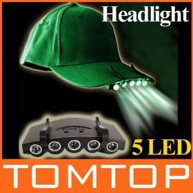 Clip-On 5 LED Fishing Camping Head Light Head Lamp LED Cap light camp light free shipping
