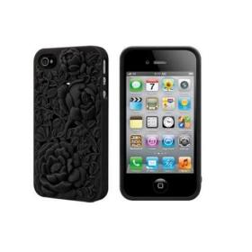 Black 3D Hard Case Cover Sculpture Design Rose Flower Protecter for Iphone 4 4S