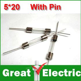 100pcs/Lot Glass Fuse With Pin 1A 2A 3A 4A 5A 10A 15A 250V 5mm * 20mm Fast Blow Free Shipping SKU38038