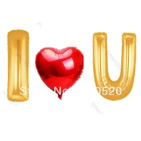 3pcs/lot Wedding Festival Supply New Decoration Mylar Foil Balloons Large Letters 'I' 'U'+heart shape Balloons I love u Golden