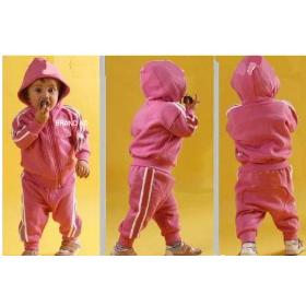 2013 Girls&Boys solid Hooded sport clothes suit Kids cotton casual set with BRAND AD 2colors:Hot pink&blue free shipping