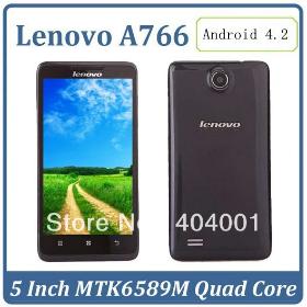 lenovo a766 phone quad Core 1.2GHZ android 4.2 mtk6589m 512MB 4GB ROM 5.0MP 5.0 " 854X 480 IPS screen wifi bluetooth LN