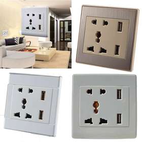 Free Shipping New Home Wall Power Supply USB Socket Switch With USB Port Interface White