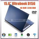 15.6 inch Cheap thin laptop computer 4G 320G HDD Win 7 WiFi Bluetooth Dual core 1.86G Built in DVD-ROM Free shipping