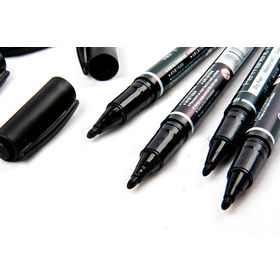 5PCS Fine Dual Heads Marking Pen Marker Waterproofink Thin Nib Black New Portable Free Shipping