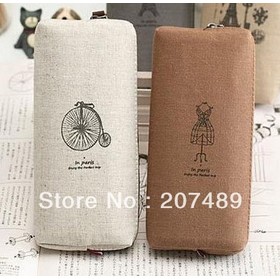 wholesale retail canvas Pencil pen Case Pocket organizer storage Makeup cosmetic stationery bag with zipper
