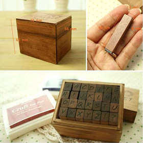 Wooden Rubber Alphabet Letter Stamp Antique Uppercase Stamper Wood Box Gift Toy[030427]