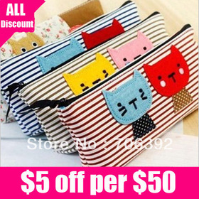 Retail Free Shipping Fashion Style Cute Fabric Cat Pencil Bag/Cosmetic Pouch/Pen Bag 1pcs/lot