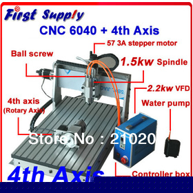 1.5kw spindle 2.2kw VFD 4th aixs CNC 6040 + tailstock (four aixs, A aixs, rotation ) CNC Router/ CNC engraving machine, Hot!