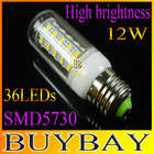 // High quality Waterproof SMD 5730 E27 12w led corn bulb lamp, 36LED Warm white /white,5730 SMD E27 led lighting,free shipping