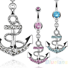 Body Jewelry Rhinestone Anchor Dangle Button Barbell Belly Navel Ring Bar Piercing chain 06P5
