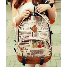 New Fashion Unisex Newspaper Design Print Canvas + Lint Backpack Schoolbag Shoulder Bag dropshipping 12579