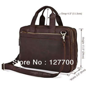 Free Shipping Crazy Horse Leather Men's Dark Brown Laptop Bag Handbag Briefcase # 7092R