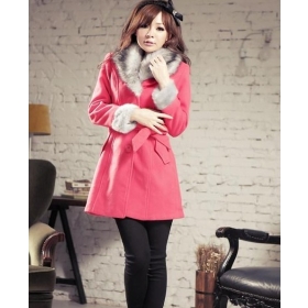 Free Shipping Women's Coat Korea Style Fur Collar Tweed Coat 3 Colors C10112918
