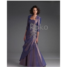 Wholesale -new Evening Bride Dress  embroidery detailed purple satin two-piece full length A-line mother dress set  formal party gown sizes/color  #xqg2 