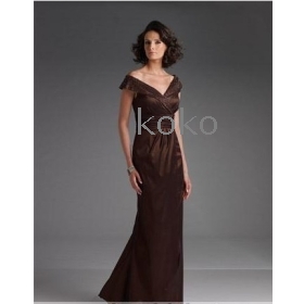 Wholesale -free shipping new Evening Bride Dress  chocolate satin full length V-neck column mother's dress  formal party gown sizes/color  #rtr2 