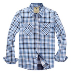 VANCL Ford Delica Plaid Long Sleeve Shirt (Men) Blue And White Plaid SKU:544509