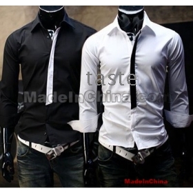 Les chemises des gros -Men noir et blanc classique casual hit- couleur chemise à manches longues Patte # 3138