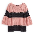 VANCL Tess Contrast Stripe Leisure Sweater (Women) Pink/Dark Gray SKU:834486