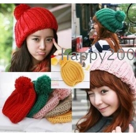 wholesale free-shippng women's hats Knit cap lovely candy colors ball cap/wool 