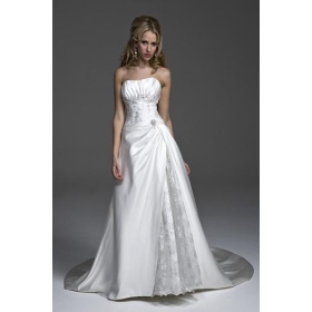 Vente en gros - A-ligne superbe bretelles sexy chapelle train taffetas dentelle robe de mariée robe robe de toutes les tailles / couleur blanc & w35