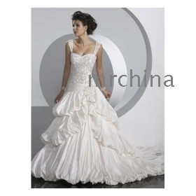 Sweetheart With Wide Shoulder Straps Embroidery A-Line Asymmetrical Pick Up Taffeta Wedding Dress