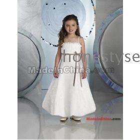 По заказу атласа спагетти платье девушки цветка для подружек невесты платье свадебное платье размер :2- 14 лет