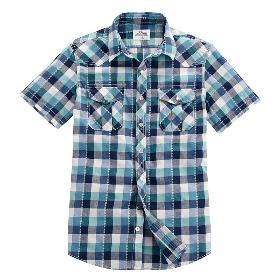 VANCL Harlan Gingham Short Sleeve Shirt (Men) Blue/Green SKU:378083