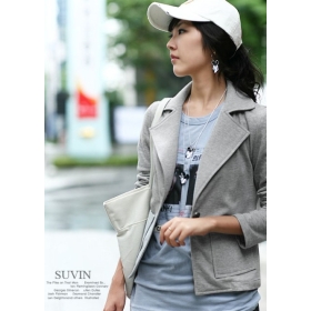Women's Casual Sides Pockets Coat Grey G10081214-1