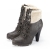 VANCL Fur Collar High-Heeled Ankle Boots Khaki SKU:131245