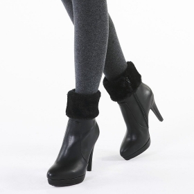 VANCL Lyric Fur Collar Heeled Ankle Boots (Women) Black SKU:184364