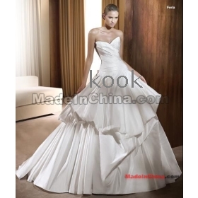 free shipping  -to-measure Ivory satin strapless ball gown draped bodice floral beaded Sweep train wedding dresses 99