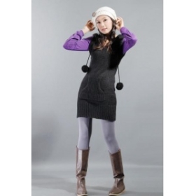 women's Hooded Blend Wool Ball Knit  Dress      Q09083110