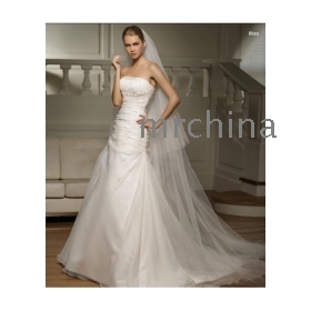 Bride Best Choice Custom Organza Cheap  Wedding Gown Strapless Ruched Bodice with Slight Mermaid Skirt 