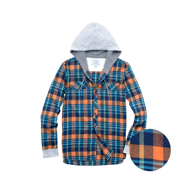 flannel hoodie shirt waffle lining brushed flannel hoodie shirt orange