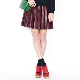 Vancl Ayleen Shiny Leather Skirt -Look plisą ( Kobiety ) Burgundy SKU : 191076