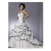 Ball Gown Strapless Asymmetrical Pick Up with Chapel Train Taffeta Wedding Dress