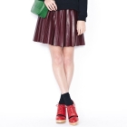 VANCL Ayleen Shiny Leather-Look Pleat Skirt (Women) Burgundy SKU:191076