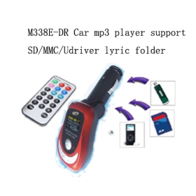 100pcs/lot M338E-DR Car mp3 player wireless fm transmitter support SD/MMC/USB/  with remotes mobile charger OLED diplay lyric