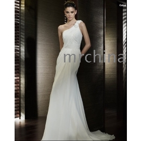 2011 style! A-Line/ Strapless one-shoulder strap  wedding dress for brides 