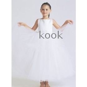 Wholesale - free shipping girl  wedding dress new ivory white pink  Organza  satin  bead embroider Flower Girl dress all size color free sashs  #z9