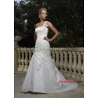free shipping Wholesale made-to-measure -A-Line/  Chapel Train Organza wedding dress  gwns sexy  ONE-PIECE DRESS White / ivory Embroidery elastic satin evening dress #ac7