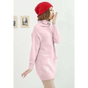 De las mujeres del suéter del tamaño extra grande Cuello alto suéter de manga larga Beige YB10110513 - 4