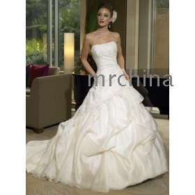 2010 style brides /A-Line Strapless Applique Sequins Large fold Cathedral train satin /taffeta/chiffon wedding dress  wedding dresses 