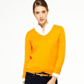 Vancl Carol Sweety V -Neck Knit Sweater (Ženy) oranžová Kód : 725056