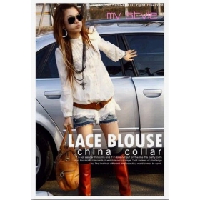 HOT SALE 09 Autumn French Style Romantic China Collar  Long Blouse    Beige C897200