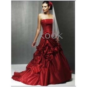 Wholesale - free shipping A-Line/  Red Wedding Dresses   Chapel Train Satin high quality Ivory embroider satin Wedding bride gown Dress all size color customize #dq66