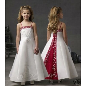 Wholesale - A-Line Satin  embroider mother Flower Girl Dresses wedding gown brides white little skirt sdfsf #yy1